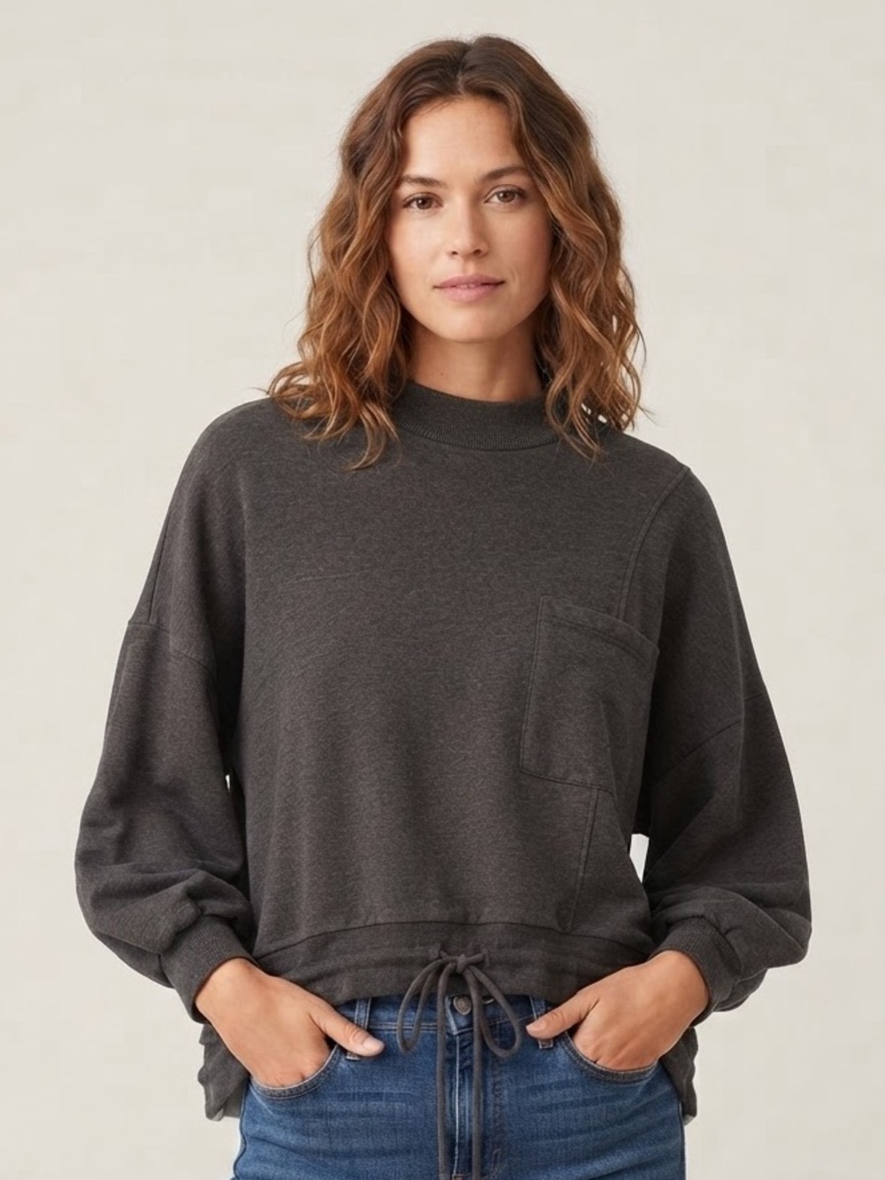 Nap Sz L Grey Lounge Casual Relaxed Cinched Waist Sweater